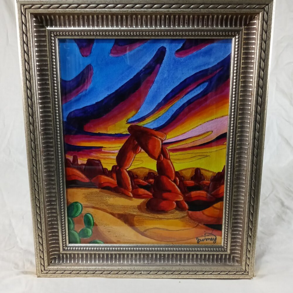 *NEW* Handmade Acrylic Painting Desert Sunset Landscape Framed Art Wall Artwork